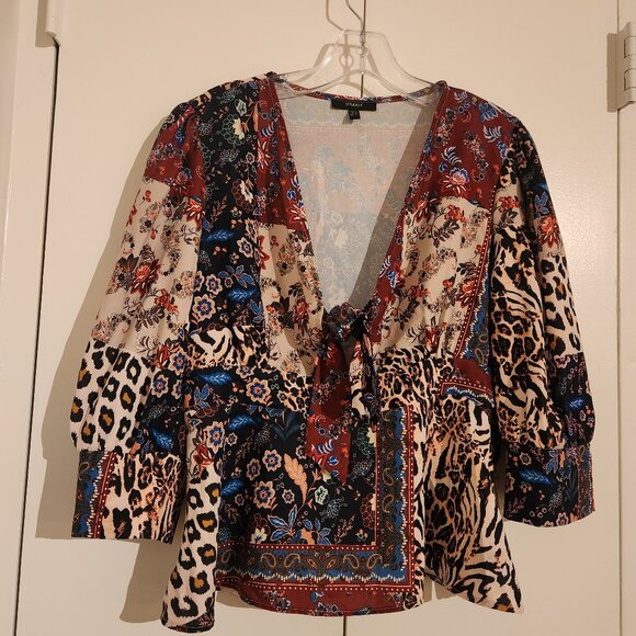 Studio F Boho Animal print Floral Festival top with keyhole size S - Picture 1 of 6